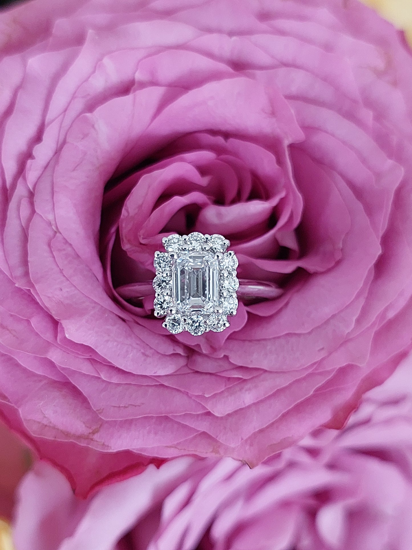 Emerald Cut Halo Lab Grown Diamond Engagement Ring 1.24 carats