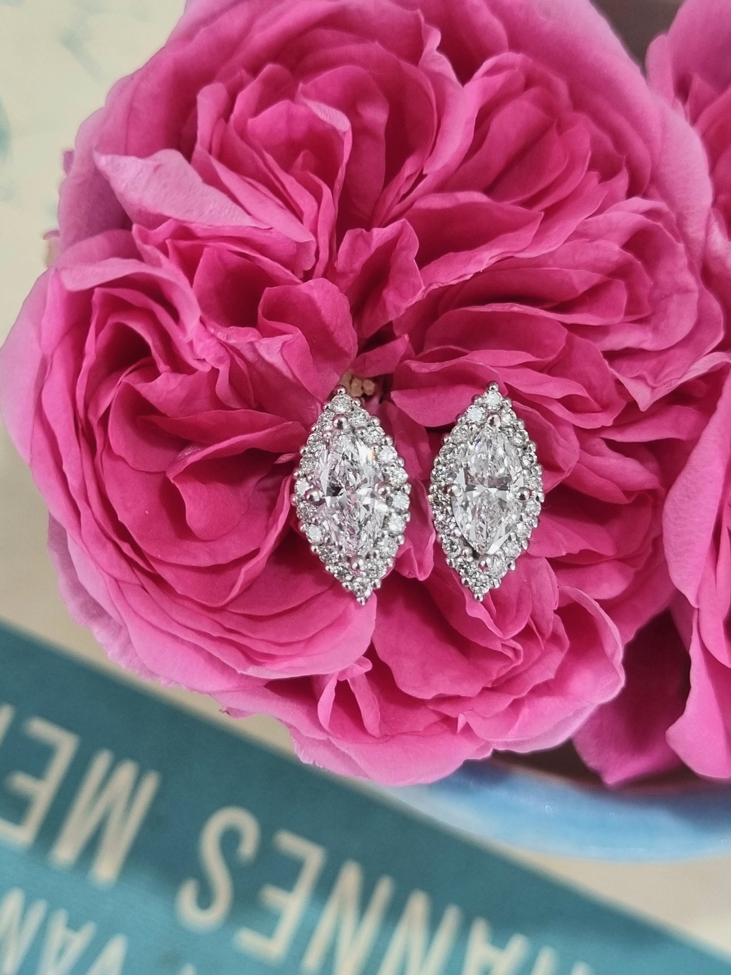 Marquise Cut Lab Grown Diamond Halo Earrings 1.4 Carats