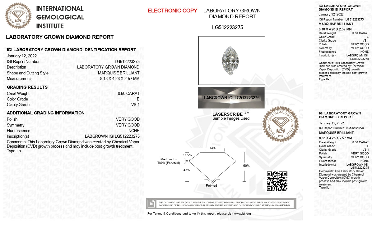 Dimond - Marquise Shape 0.50 Carat E/VS1