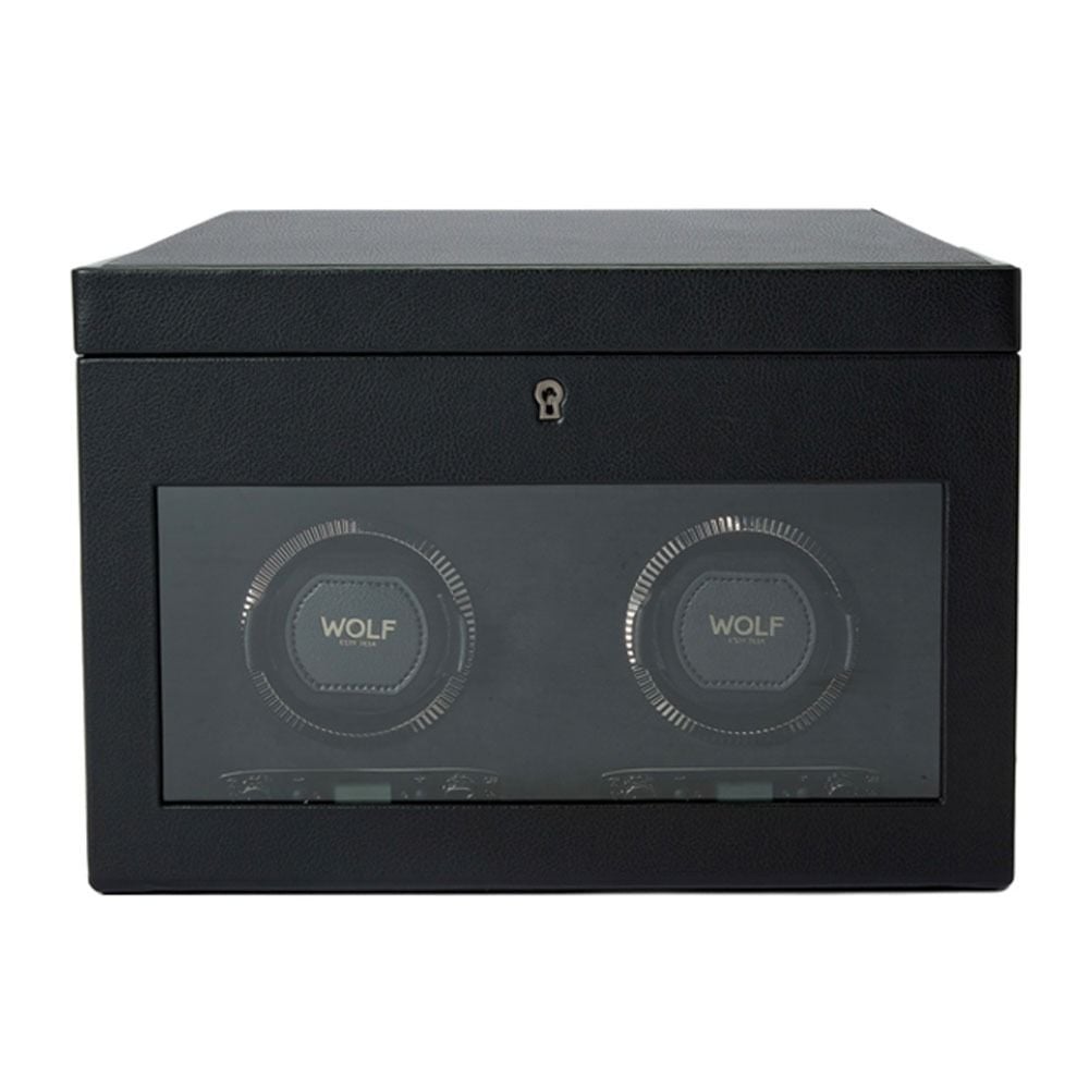 British Racing Black Double Watch Winder with Storage