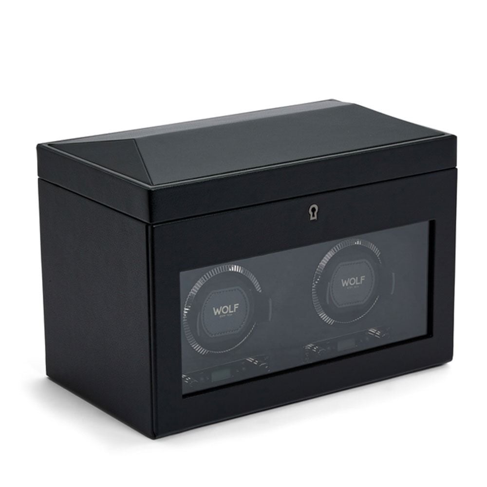 British Racing Black Double Watch Winder with Storage
