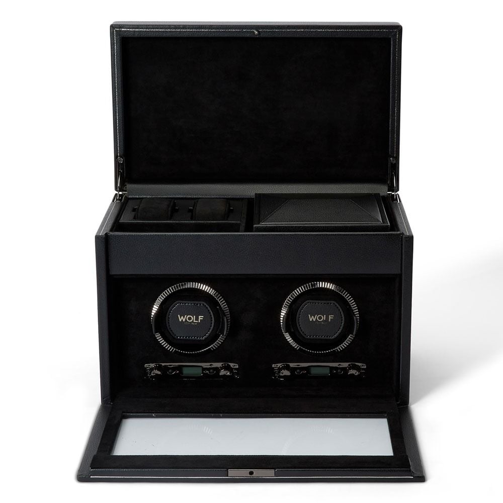 British Racing Black Double Watch Winder with Storage
