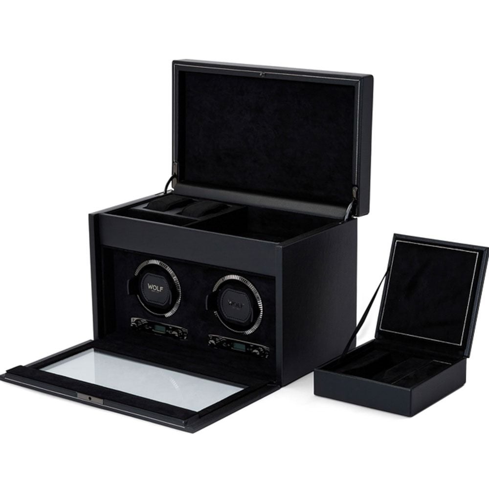 British Racing Black Double Watch Winder with Storage