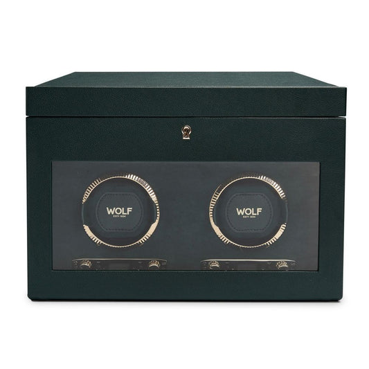 British Racing Green Double Watch Winder with Storage