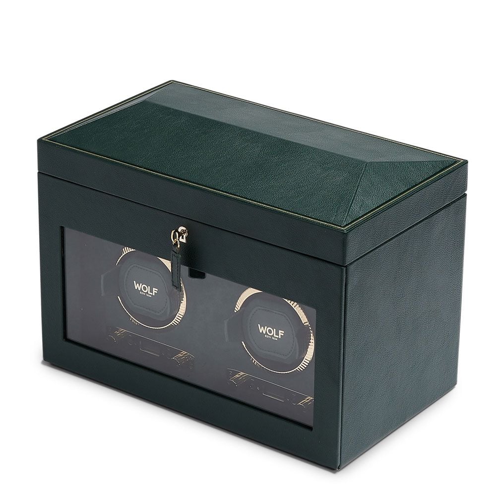 British Racing Green Double Watch Winder with Storage