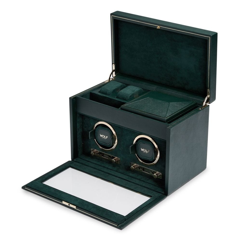 British Racing Green Double Watch Winder with Storage