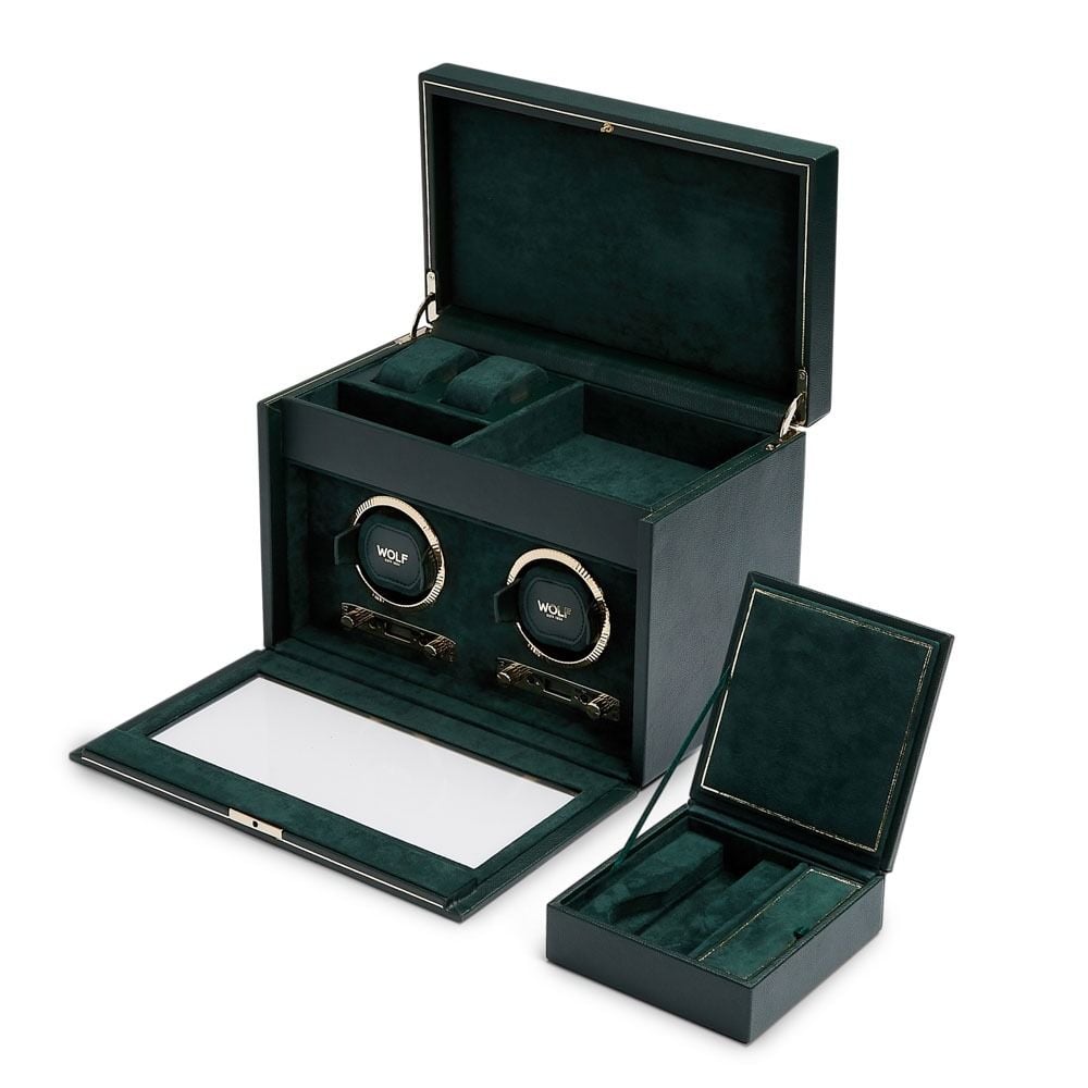 British Racing Green Double Watch Winder with Storage