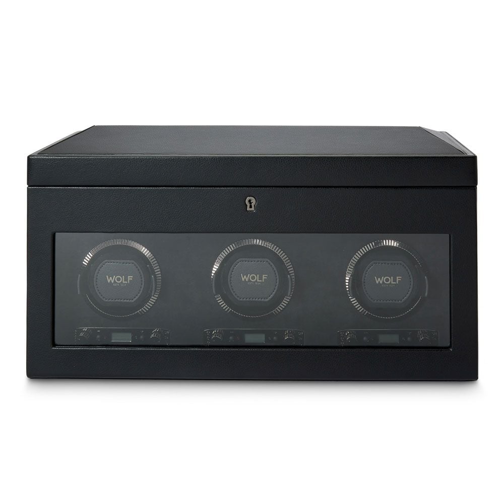 British Racing Black Triple Watch Winder with Storage