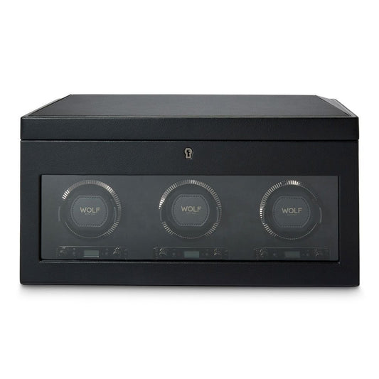 British Racing Black Triple Watch Winder with Storage