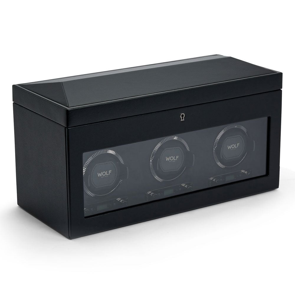 British Racing Black Triple Watch Winder with Storage