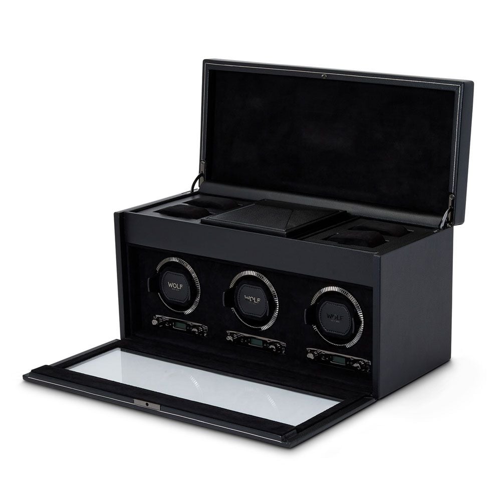 British Racing Black Triple Watch Winder with Storage