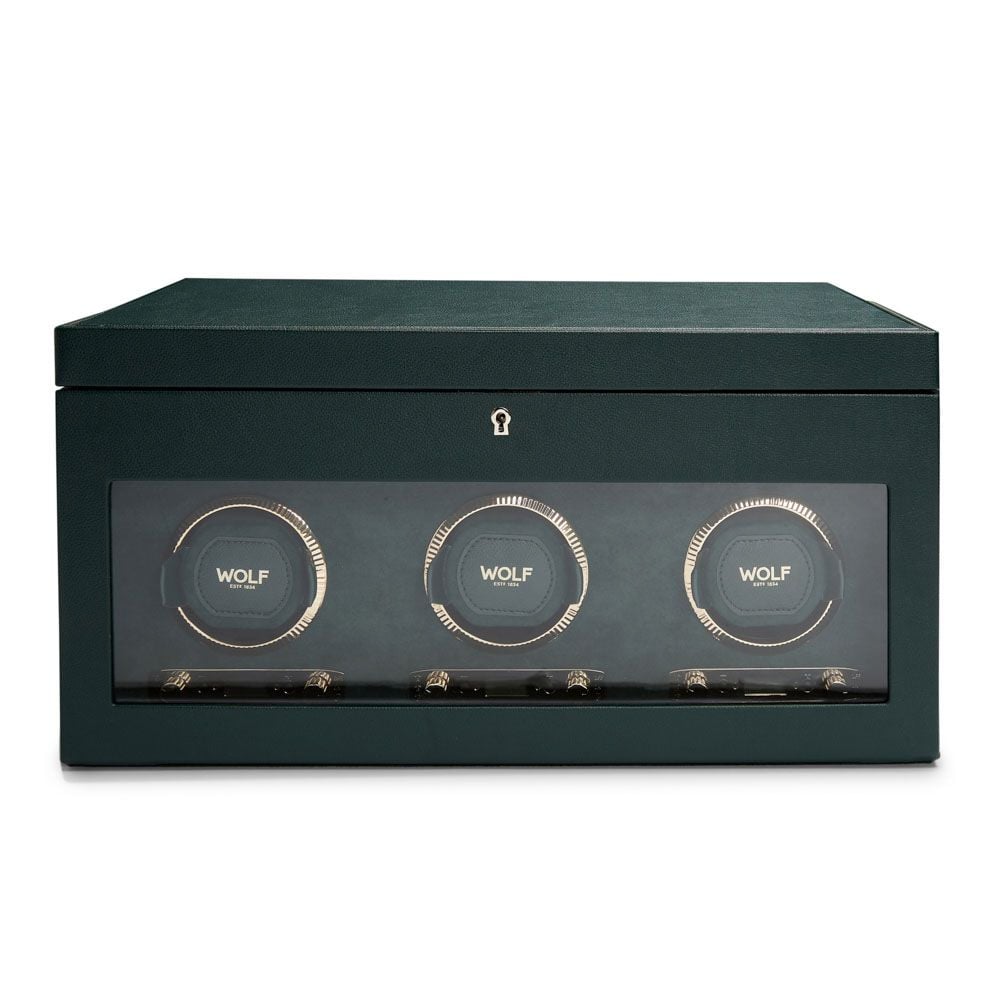 British Racing Green Triple Watch Winder with Storage