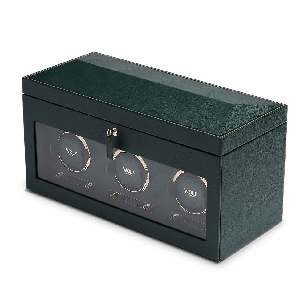 British Racing Green Triple Watch Winder with Storage