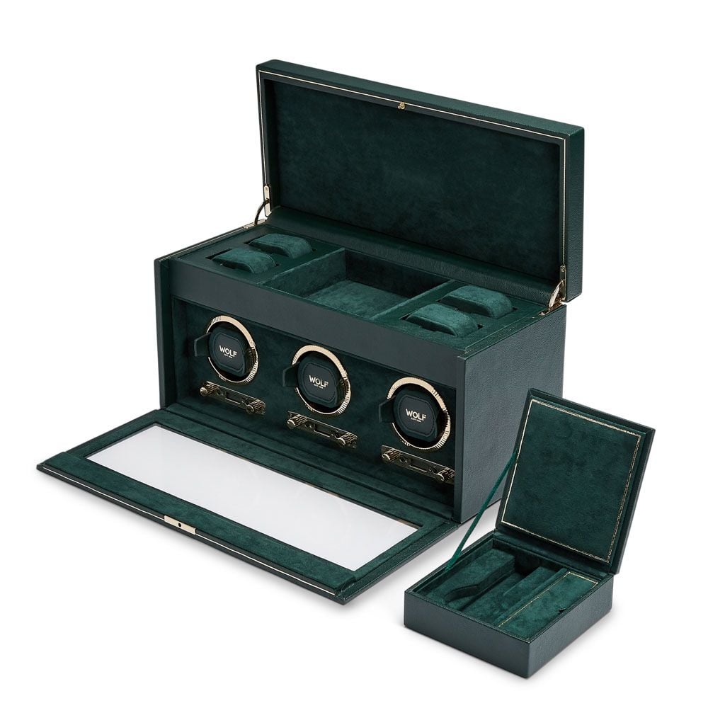 British Racing Green Triple Watch Winder with Storage