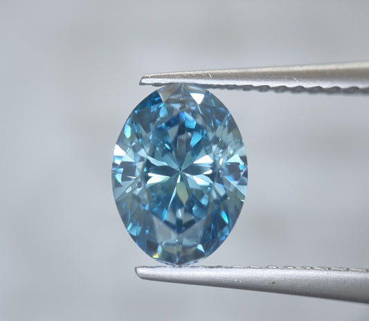 Fancy Intense Greenish Blue Oval Cut Lab Grown Diamond 1.79 Carat