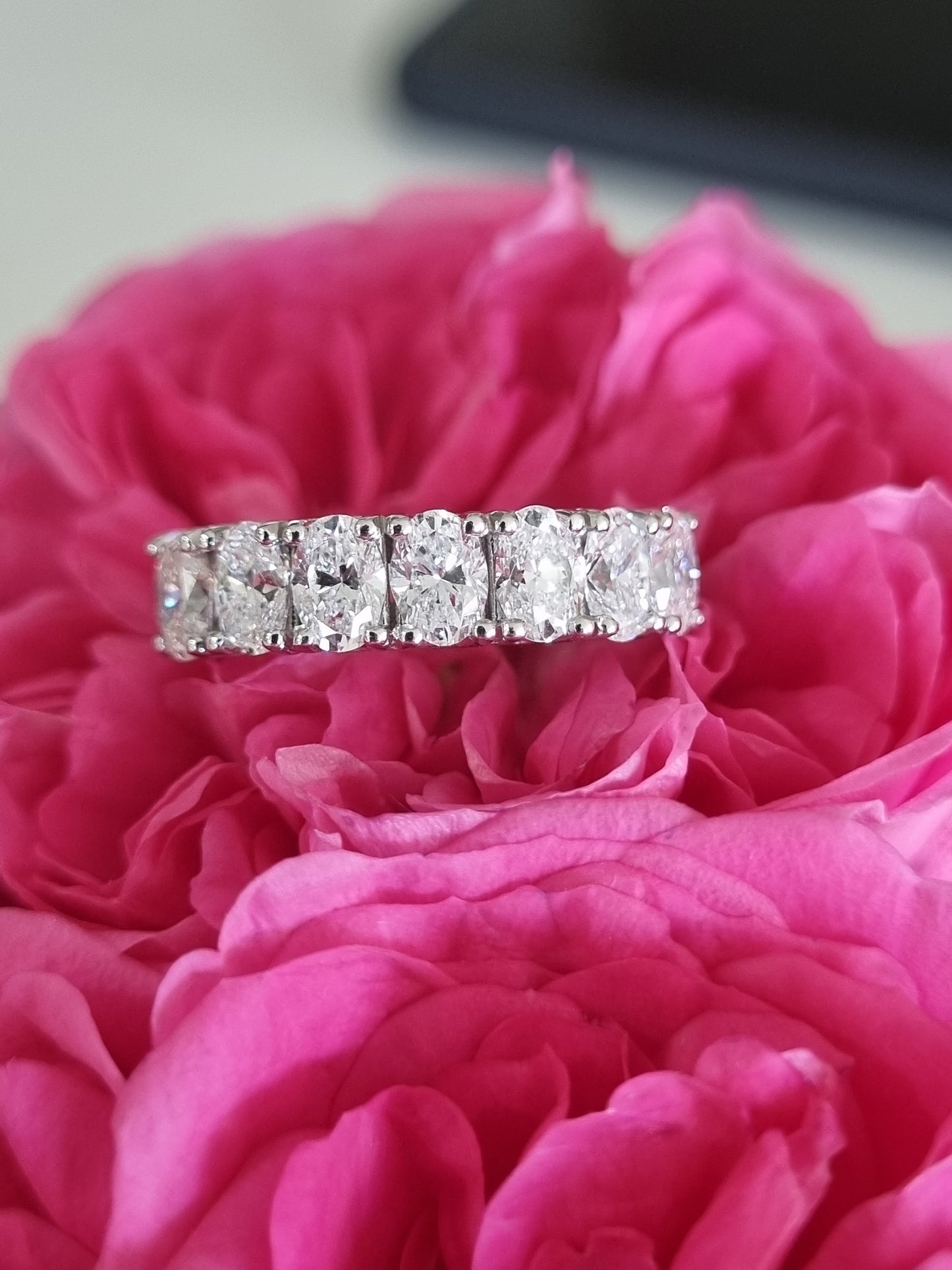 Lab Grown Diamond Oval Half Eternity Ring in White Gold
