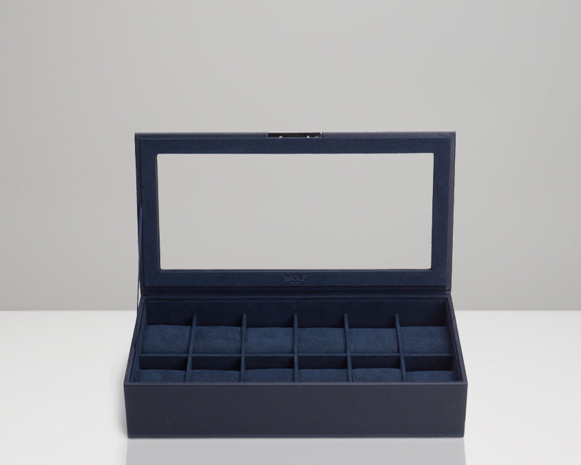 Wolf 12 Piece Watch Tray with Lid Navy