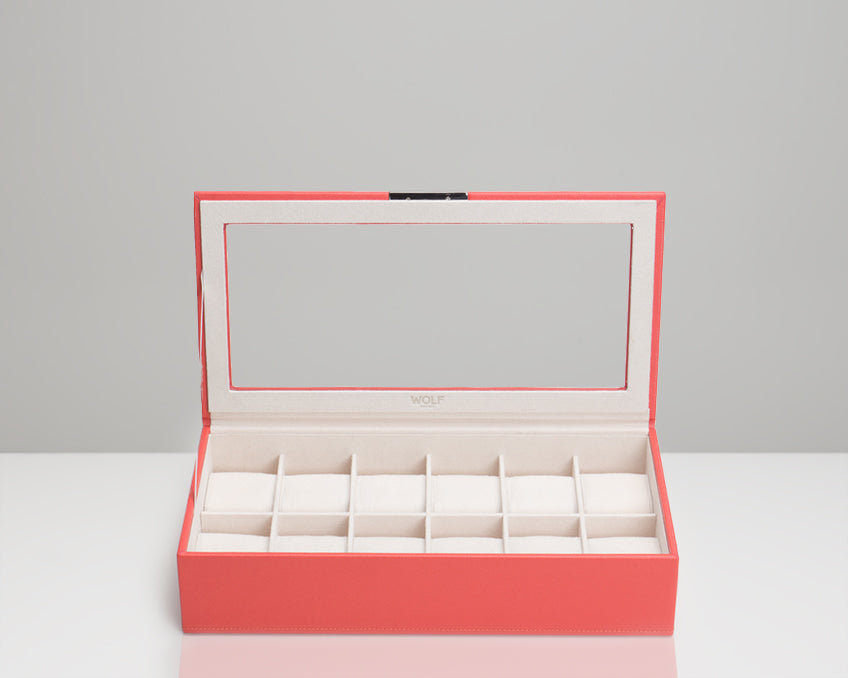 Wolf 12 Piece Watch Tray with Lid Coral