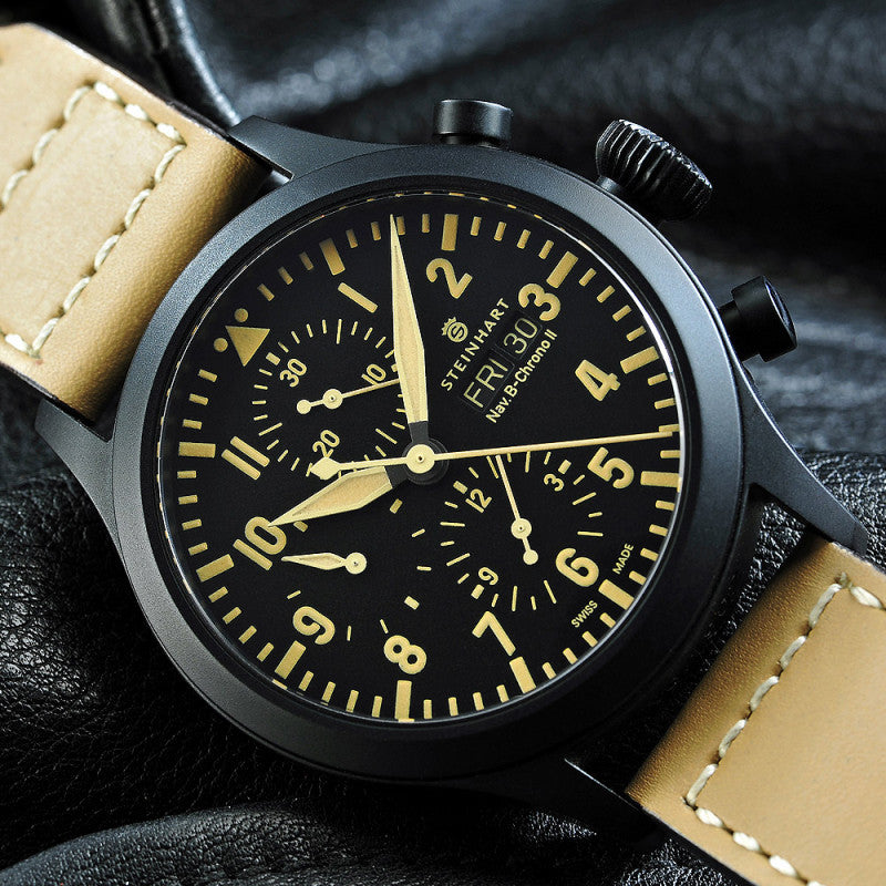 Steinhart Pilot Watch Nav B Chrono II Black DLC Pura Luxury